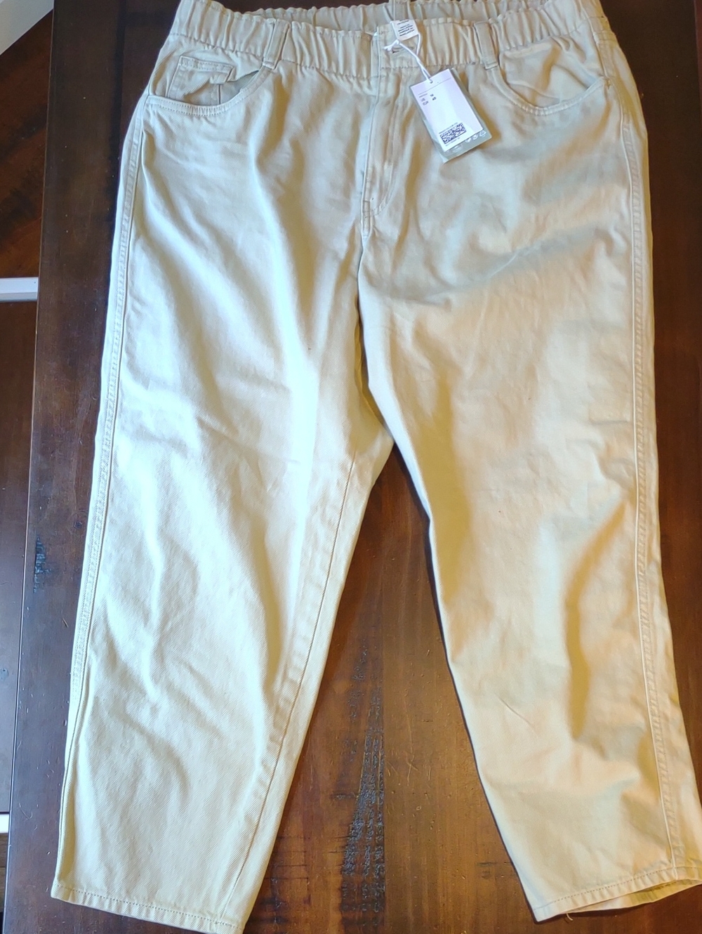 H&M Beige Cropped Elastic-Waist Pants